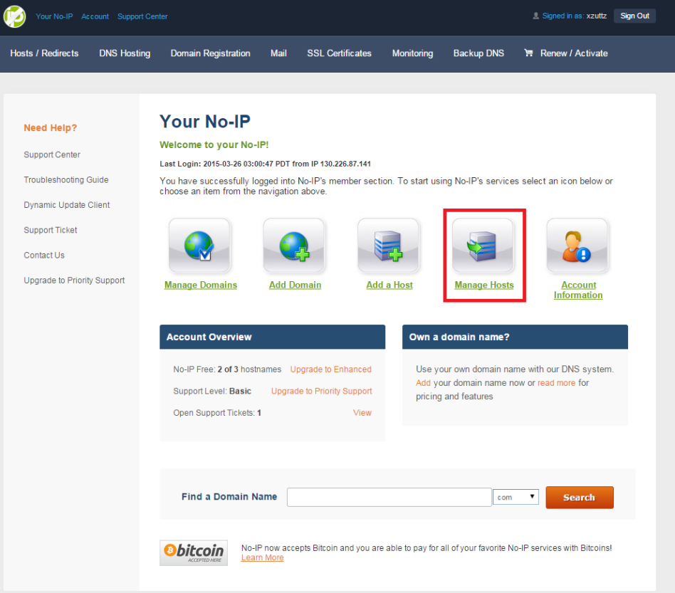Manage hosts. No-IP. DNS-хостинг. Hoster find your domain. Gametracker.com.